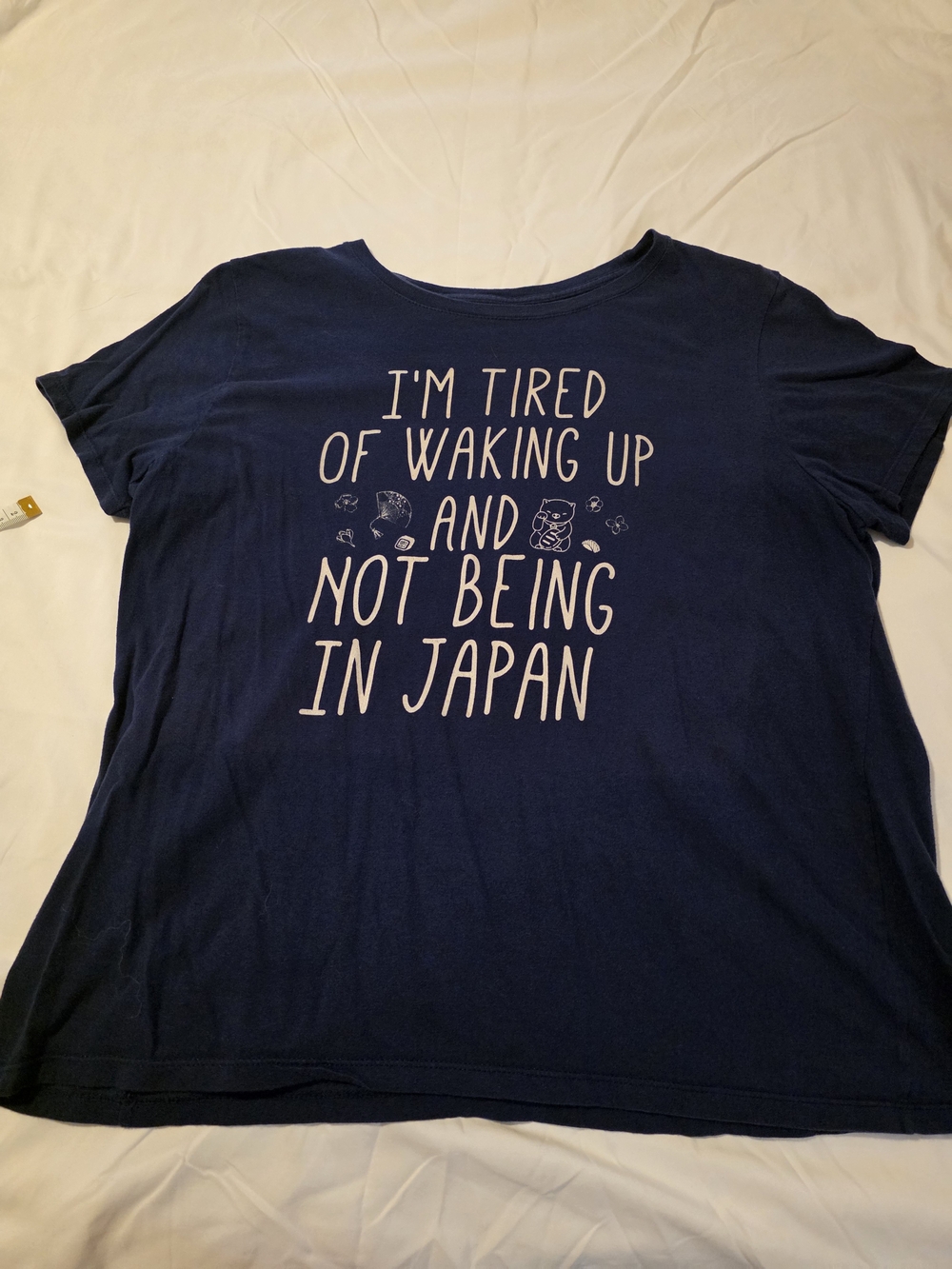 Navy Graphic Tee - "I'm Tired of Waking Up and Not Being in Japan" Size XL women